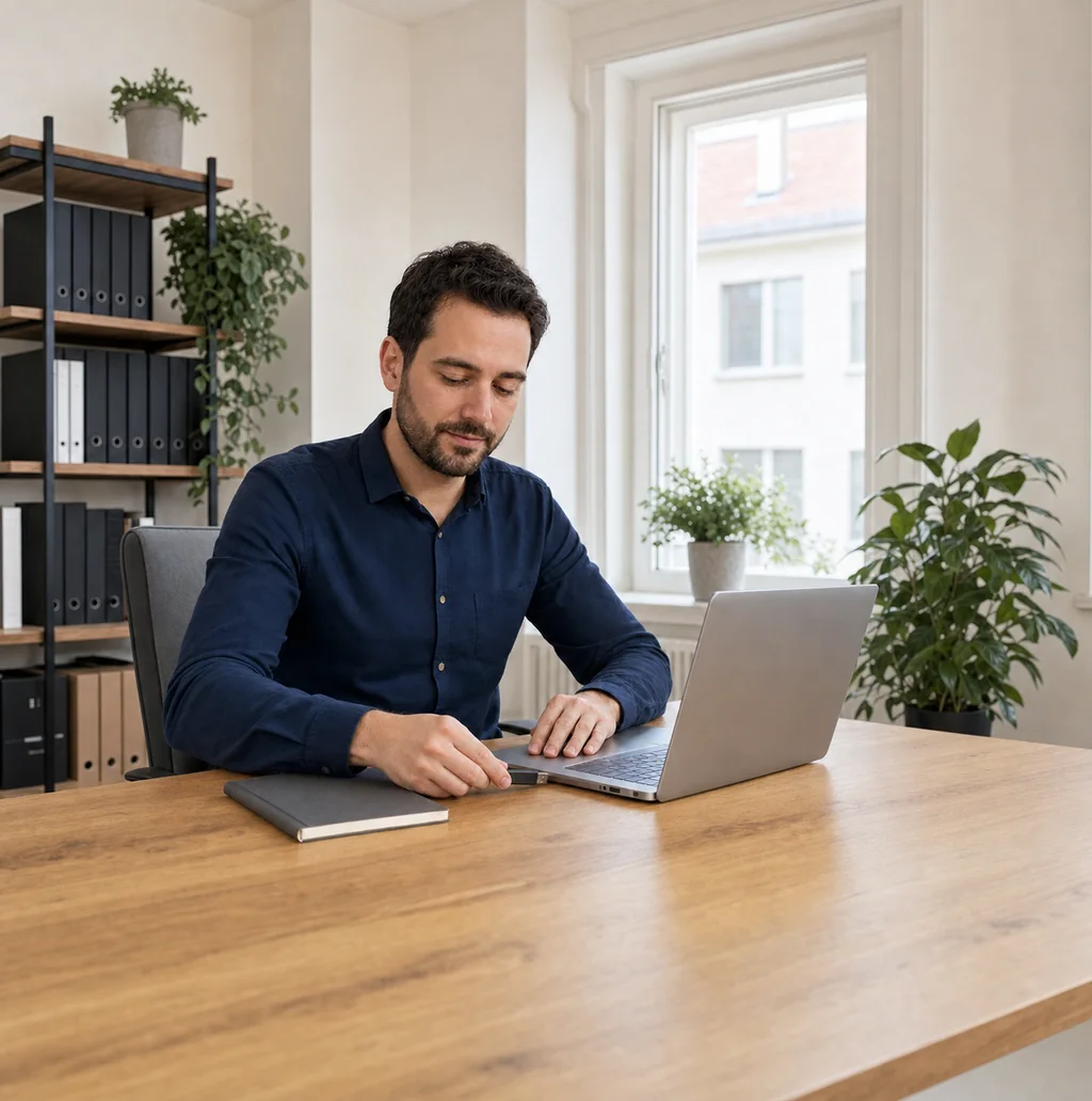 Person protecting login credentials with a physical security key